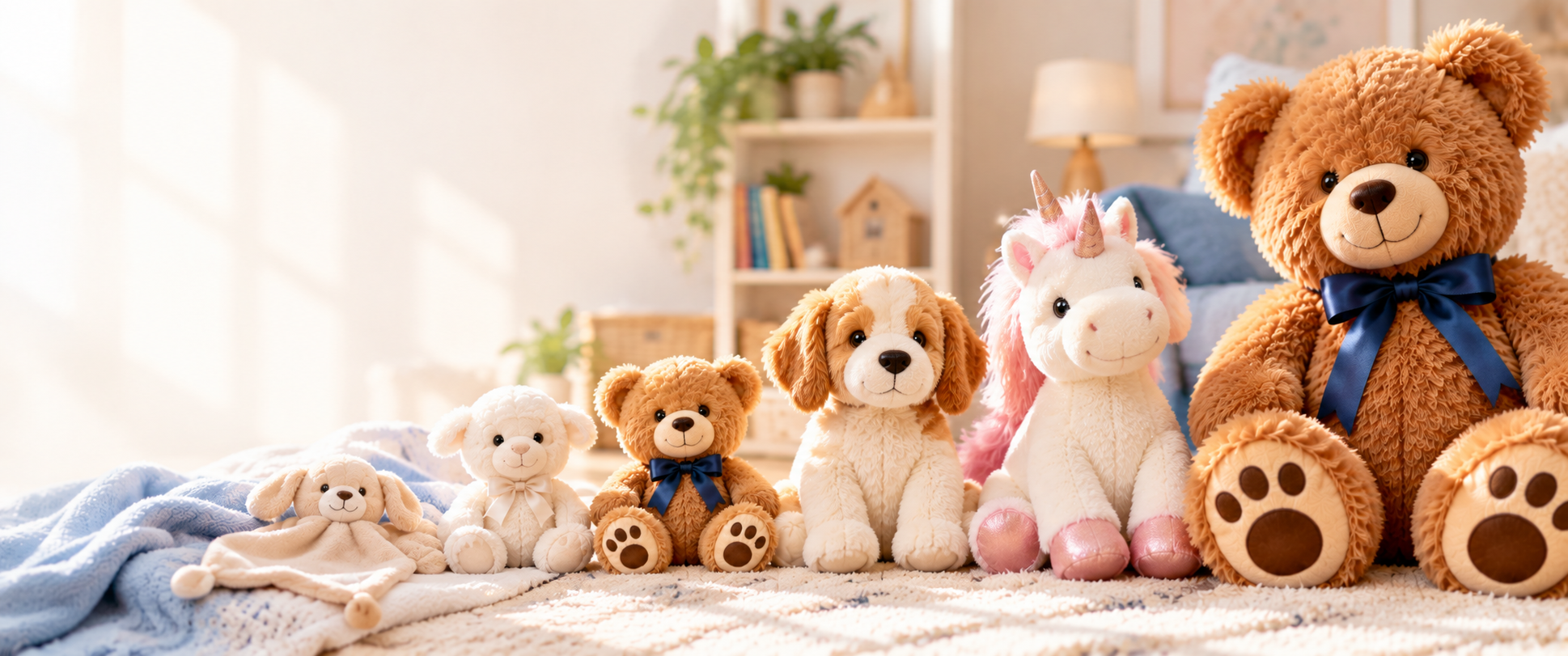Stuffed animals in different styles and sizes for different ages