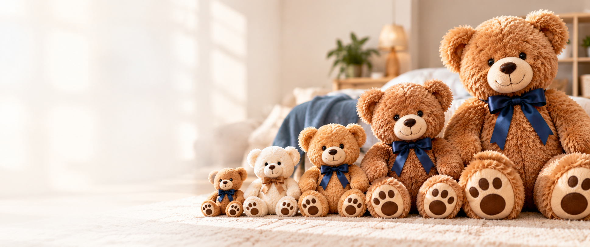 Teddy bears in different sizes for stuffed animal size comparison